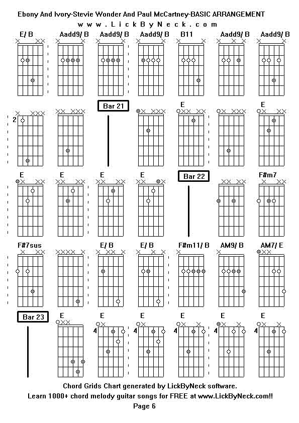 Chord Grids Chart of chord melody fingerstyle guitar song-Ebony And Ivory-Stevie Wonder And Paul McCartney-BASIC ARRANGEMENT,generated by LickByNeck software.